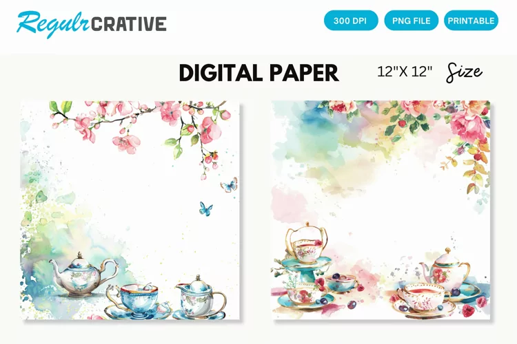 Watercolor Tea Party Digital Paper, Watercolor Background