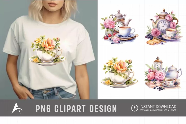 Watercolor Tea Time Clipart