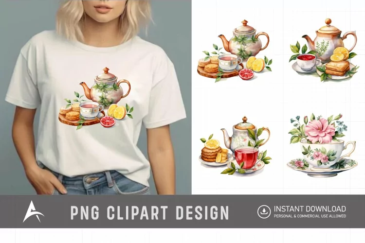 Watercolor Tea Time Clipart