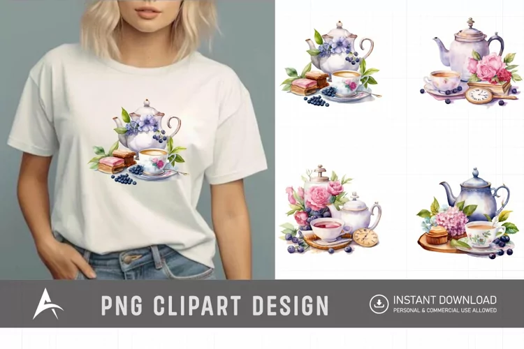 Watercolor Tea Time Clipart