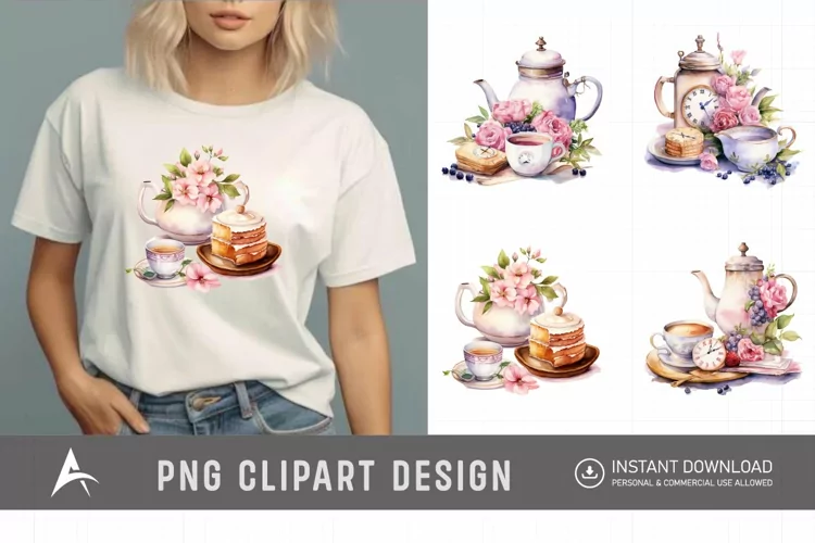 Watercolor Tea Time Clipart