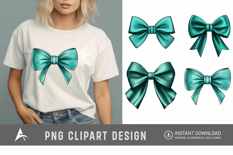 Watercolor Teal Bow Clipart