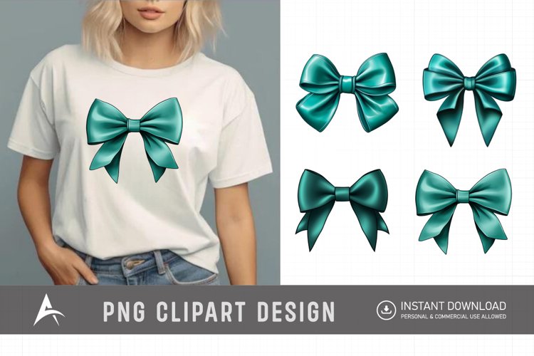 Watercolor Teal Bow Clipart example image 1