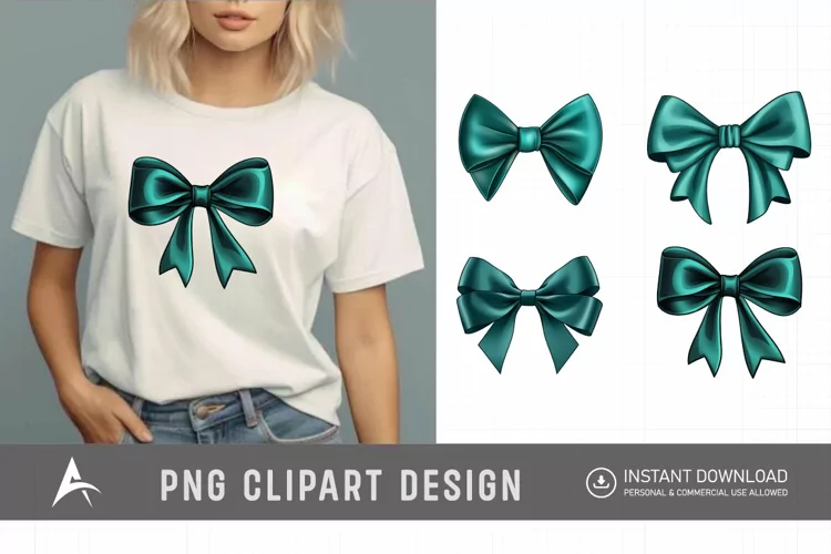 Watercolor Teal Bow Clipart
