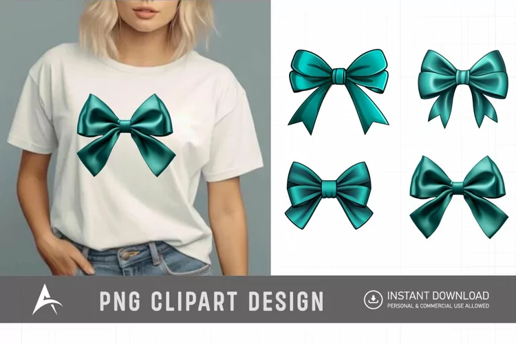 Watercolor Teal Bow Clipart
