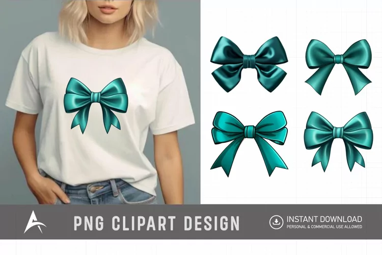 Watercolor Teal Bow Clipart