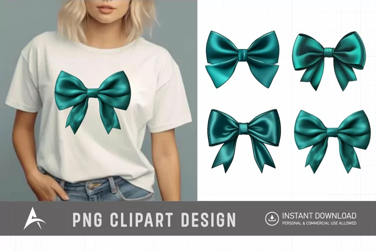 Watercolor Teal Bow Clipart