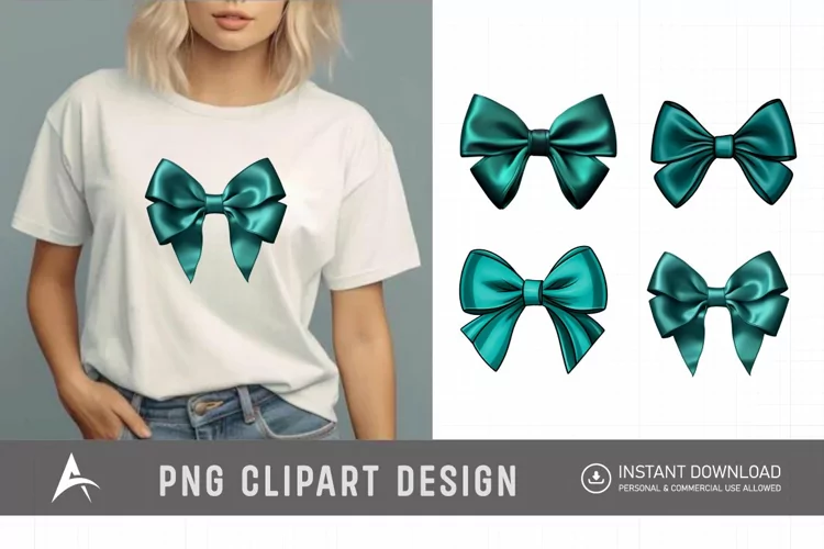 Watercolor Teal Bow Clipart