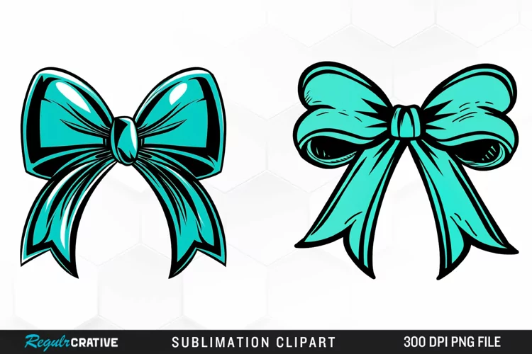 Watercolor Teal Bow Graphics Clipart