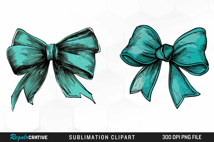 Watercolor Teal Bow Graphics Clipart