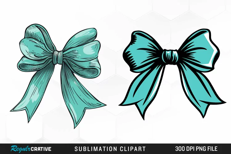 Watercolor Teal Bow Graphics Clipart