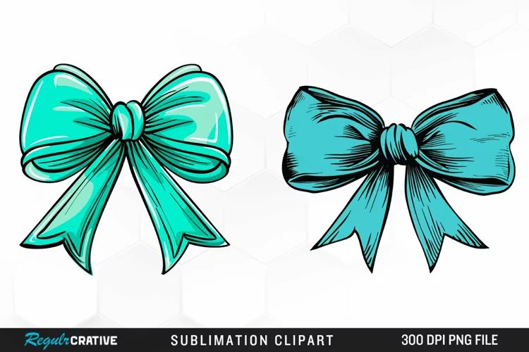 Watercolor Teal Bow PNG Clipart