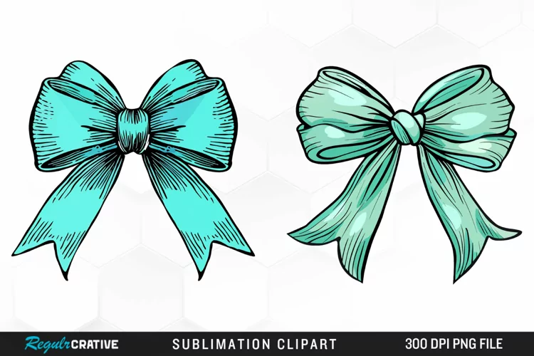 Watercolor Teal Bow Graphics Clipart