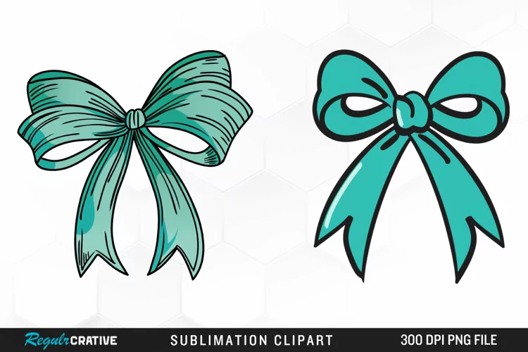 Watercolor Teal Bow Graphics Clipart