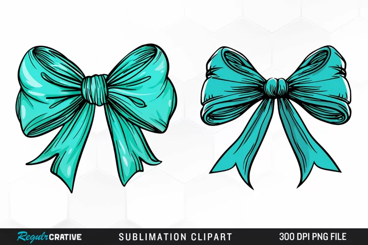 Watercolor Teal Bow PNG Clipart