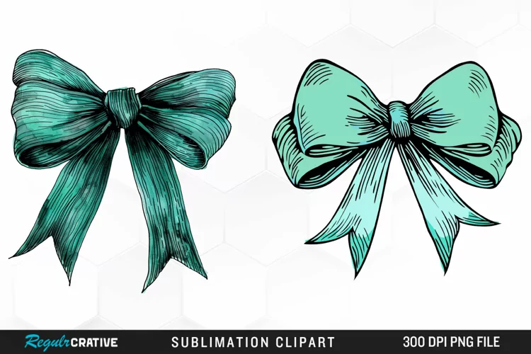 Watercolor Teal Bow PNG Clipart