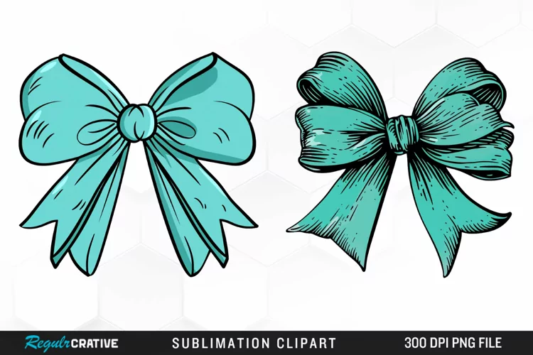 Watercolor Teal Bow Graphics Clipart