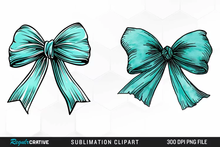 Watercolor Teal Bow Graphics Clipart