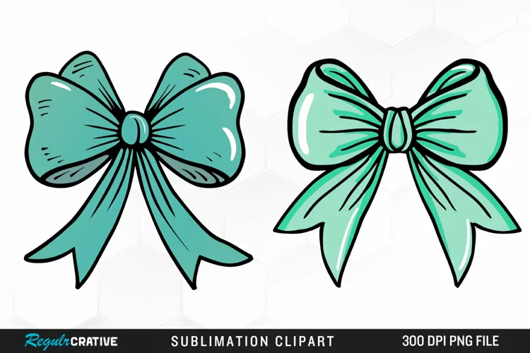 Watercolor Teal Bow Graphics Clipart