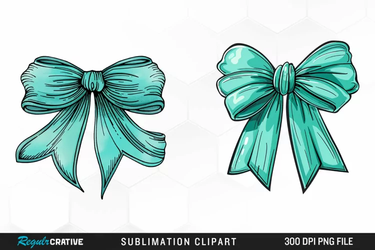 Watercolor Teal Bow Graphics Clipart