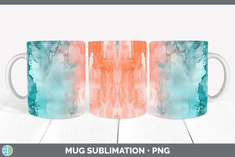 Watercolor Teal Coral Mug Wrap Sublimation Coffee Cup Design