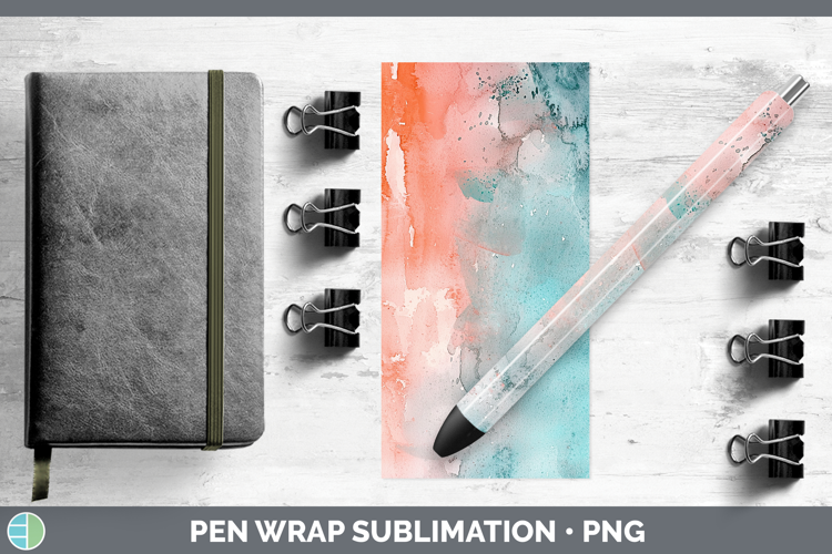 Watercolor Teal Coral Pen Wrap Sublimation Pen Designs