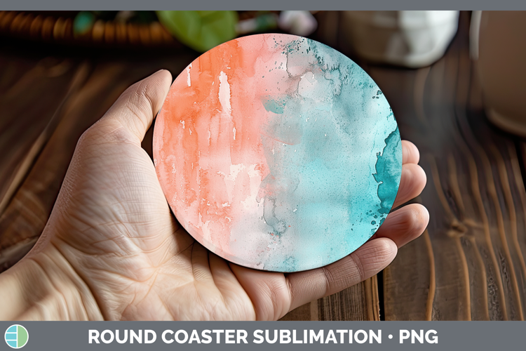 Watercolor Teal Coral Round Coaster Sublimation Coaster Desi