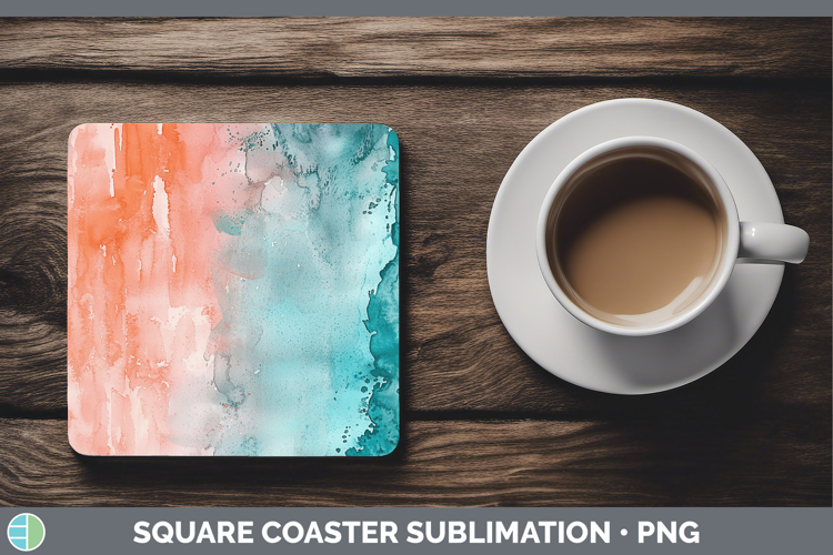Watercolor Teal Coral Square Coaster Sublimation Coaster Des
