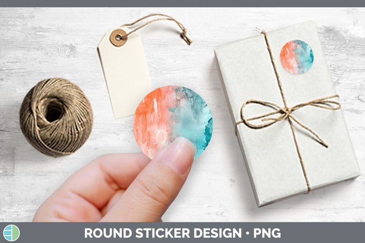 Watercolor Teal Coral Stickers | Round Labels Designs