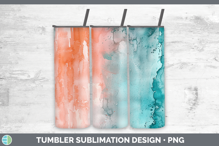 Watercolor Teal Coral Tumbler Sublimation 20 oz Skinny Tumbl