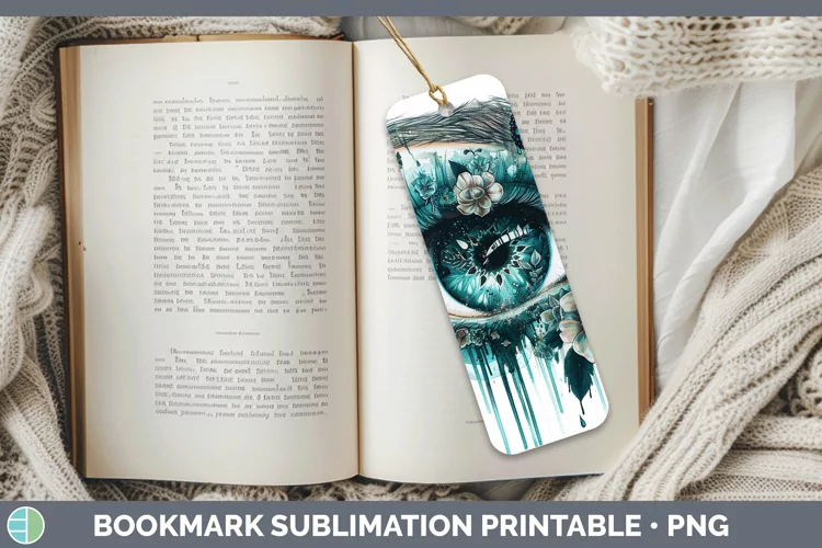 Watercolor Teal Eye Bookmark Sublimation Printable Designs