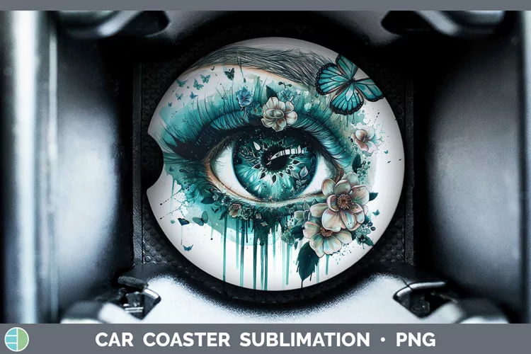 Watercolor Teal Eye Car Coaster Sublimation Coaster Designs
