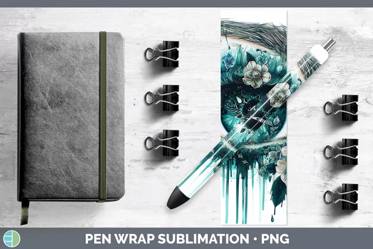 Watercolor Teal Eye Pen Wrap Sublimation Epoxy Pen Designs