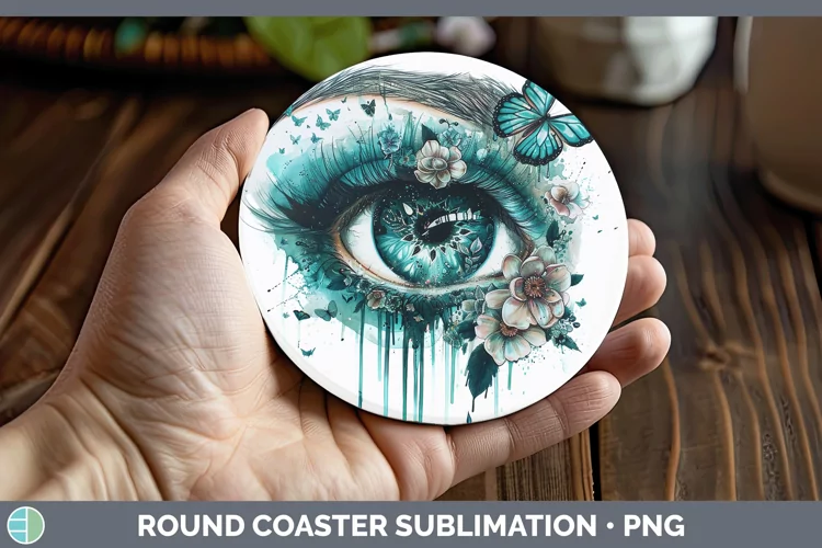 Watercolor Teal Eye Round Coaster Sublimation Coaster Design