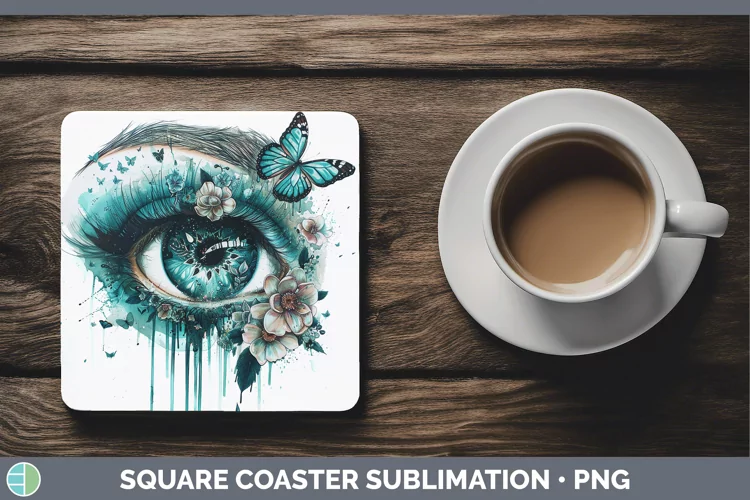 Watercolor Teal Eye Square Coaster Sublimation Coaster Desig