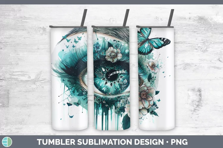 Watercolor Teal Eye Tumbler Sublimation 20 oz Skinny Tumbler