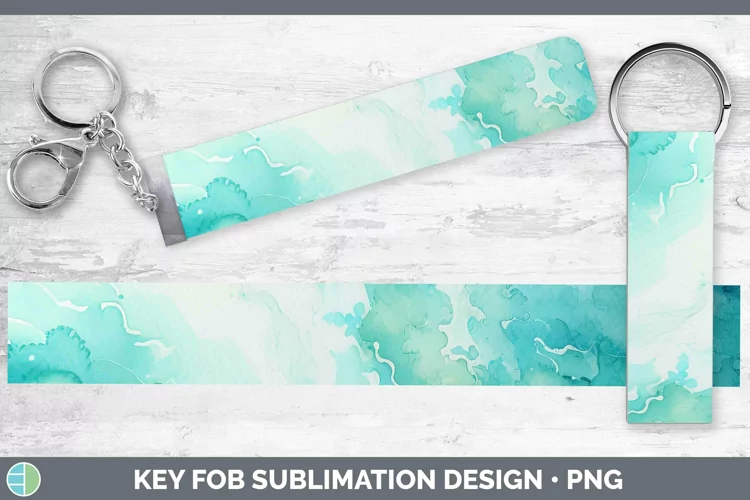 Watercolor Teal Key Fob Sublimation Wristlet Designs