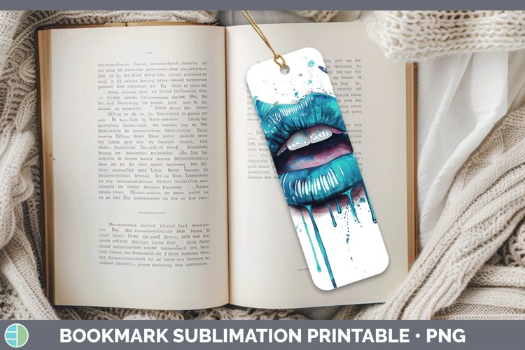 Watercolor Teal Lips Bookmark Sublimation Printable Designs