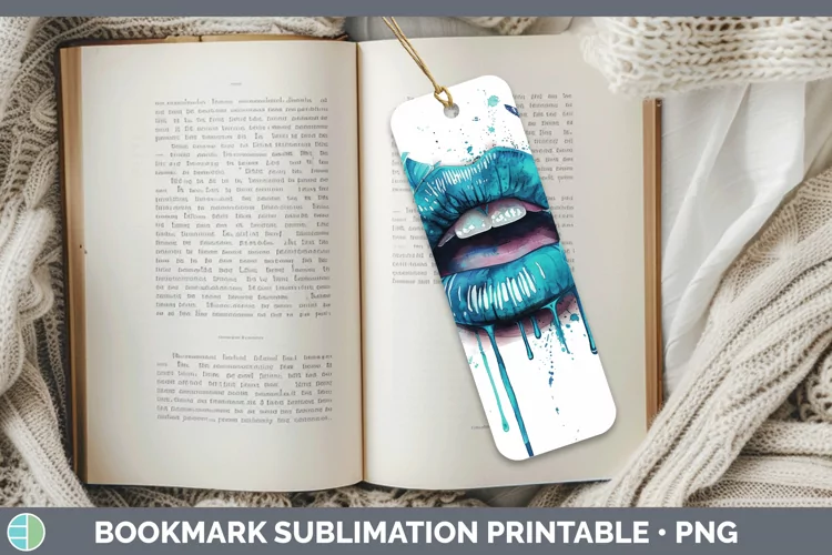Watercolor Teal Lips Bookmark Sublimation Printable Designs