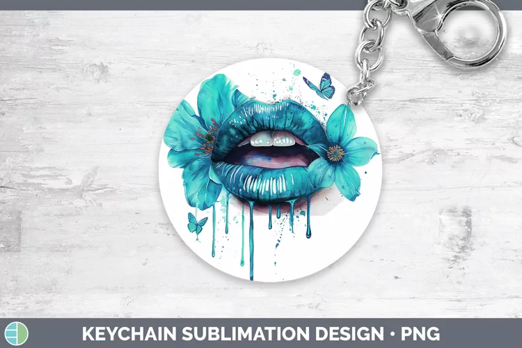 Watercolor Teal Lips Keychain Sublimation Keyring Designs