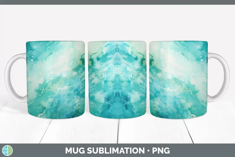 Watercolor Teal Mug Wrap Sublimation Coffee Cup Designs