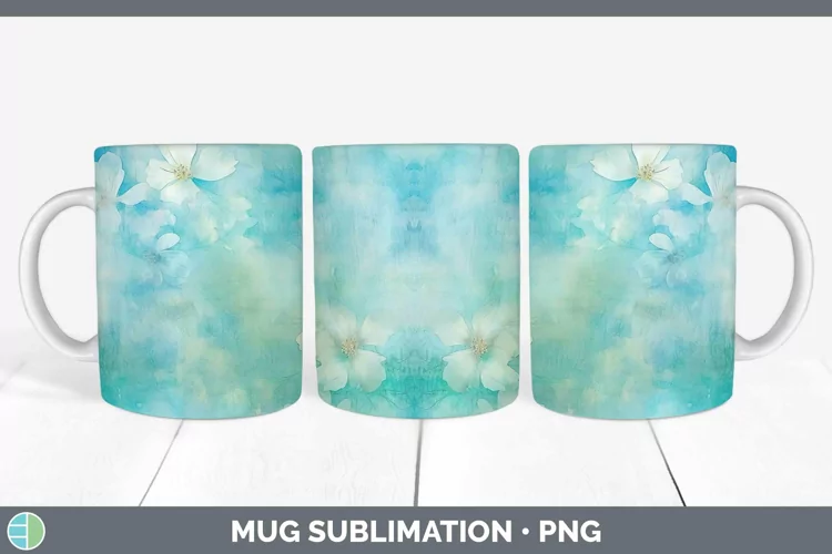 Watercolor Teal Mug Wrap Sublimation Coffee Cup Designs