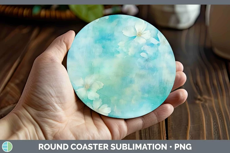 Watercolor Teal Round Coaster Sublimation Coaster Designs