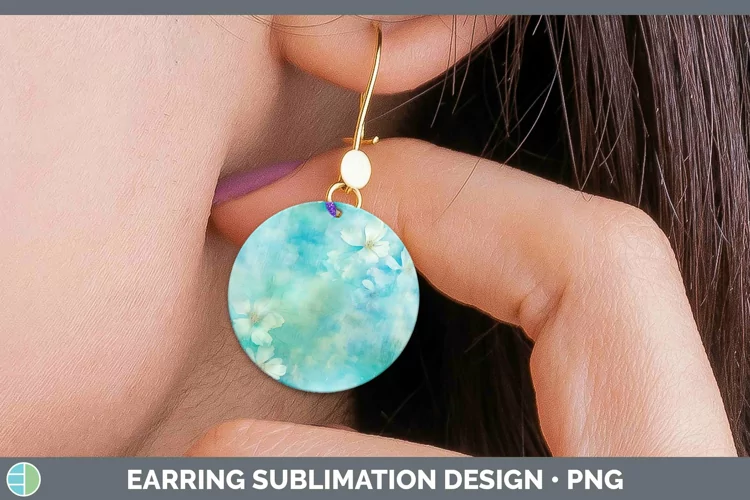Watercolor Teal Round Earrings Sublimation Earrings Designs