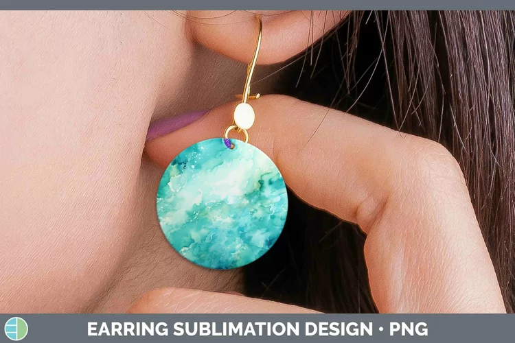 Watercolor Teal Round Earrings Sublimation Earrings Designs