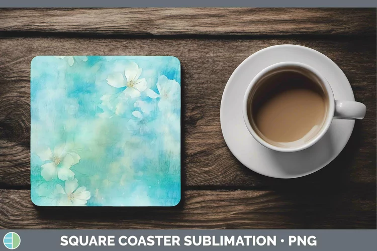 Watercolor Teal Square Coaster Sublimation Coaster Designs