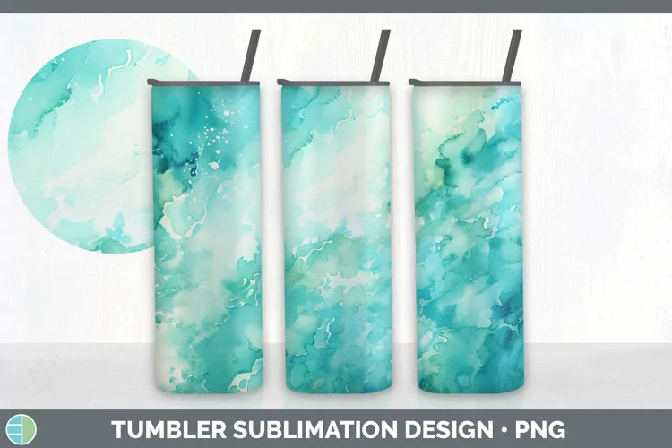 Watercolor Teal Tumbler Sublimation 20 oz Skinny Tumbler Des