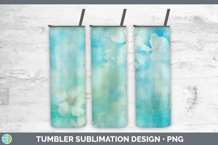 Watercolor Teal Tumbler Sublimation 20 oz Skinny Tumbler Des