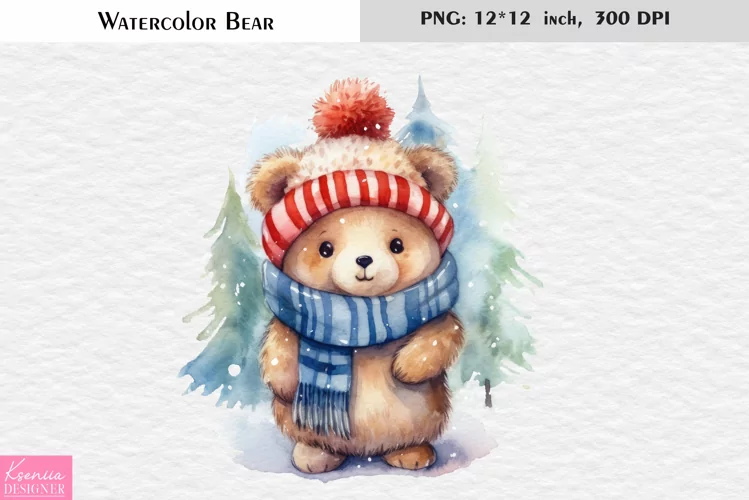 Winter Bear|Cute Watercolor Teddy Bear