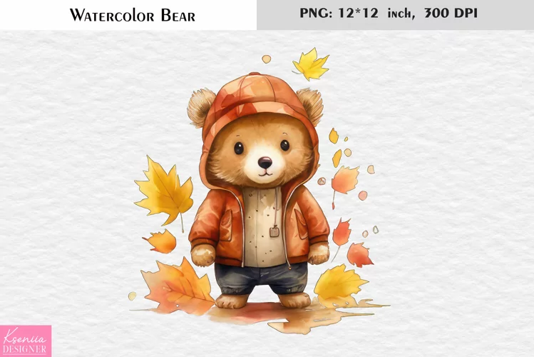 Fall Bear|Cute Watercolor Teddy Bear